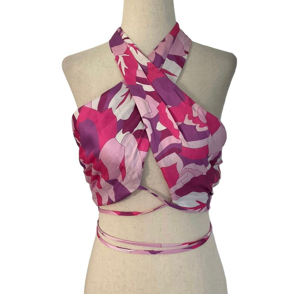 Cotton Candy LA Pink & Purple Satin Halter Crop Top Women's‎ Size Medium | 43-50